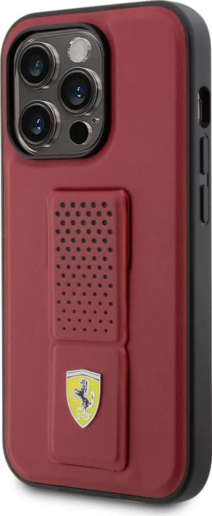 Ferrari Gripstand Case with Perforated Pattern for iPhone 15 Pro - Red