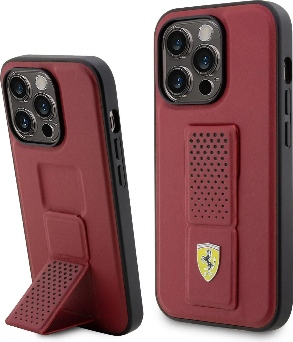 Ferrari Gripstand Case with Perforated Pattern for iPhone 15 Pro - Red