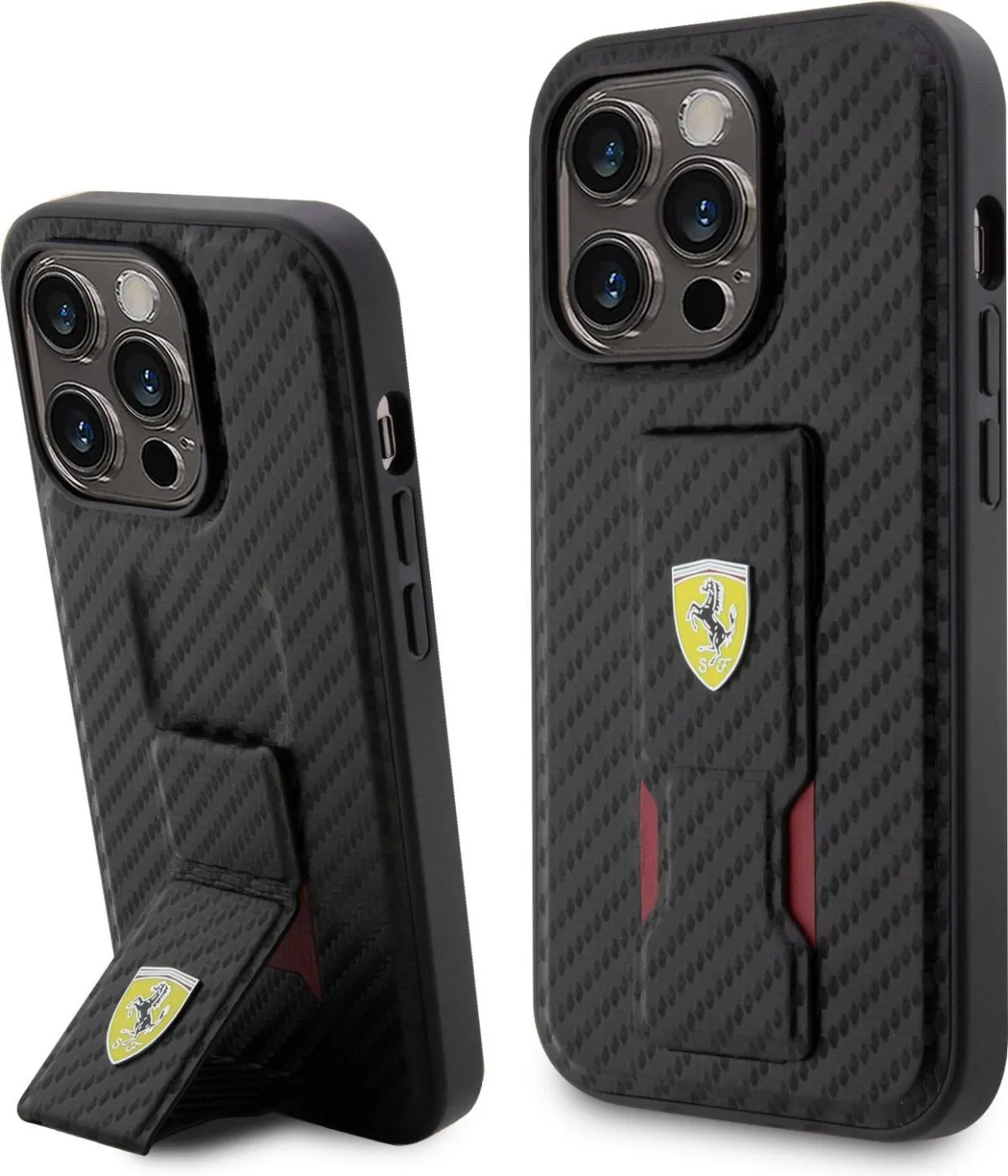 Ferrari Gripstand Carbon Case for iPhone 15 Promax - Black