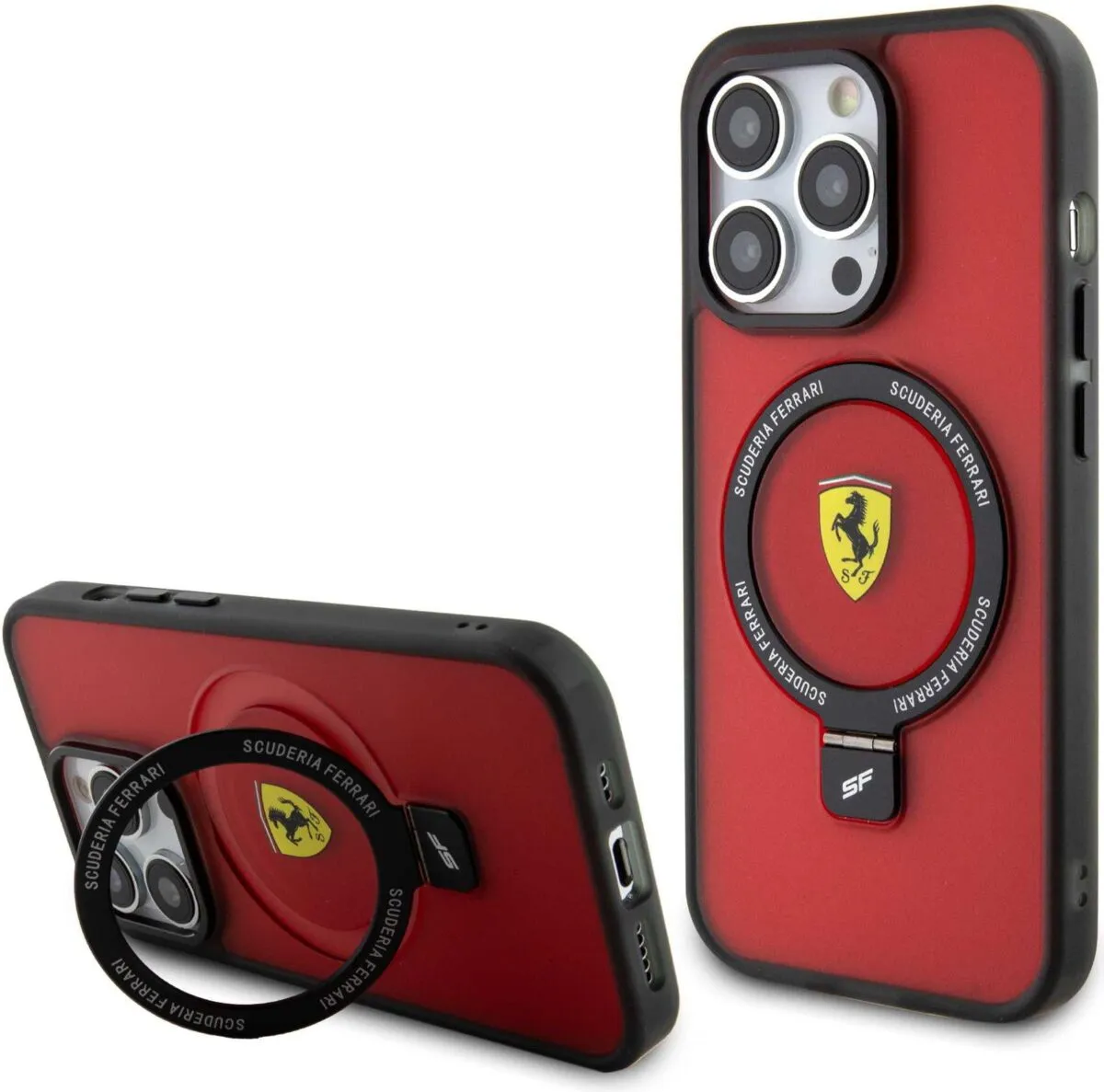Ferrari Magsafe Ring Stand Case for iPhone 15 Pro - Red