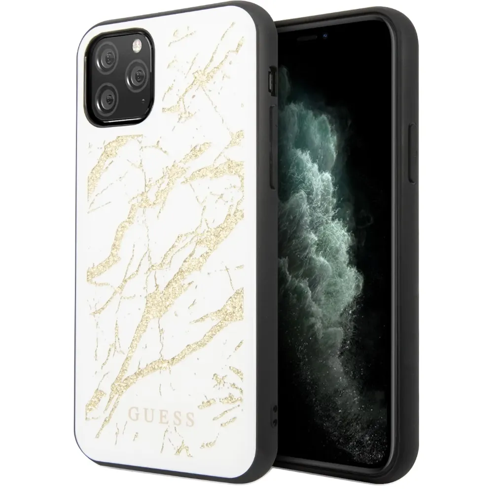 Guess TPU-Schicht Gold Glitter Hülle für Apple iPhone 11 Pro - Weiss Guess TPU-Schicht Gold Glitter Hülle für Apple iPhone 11 Pro - Weiss