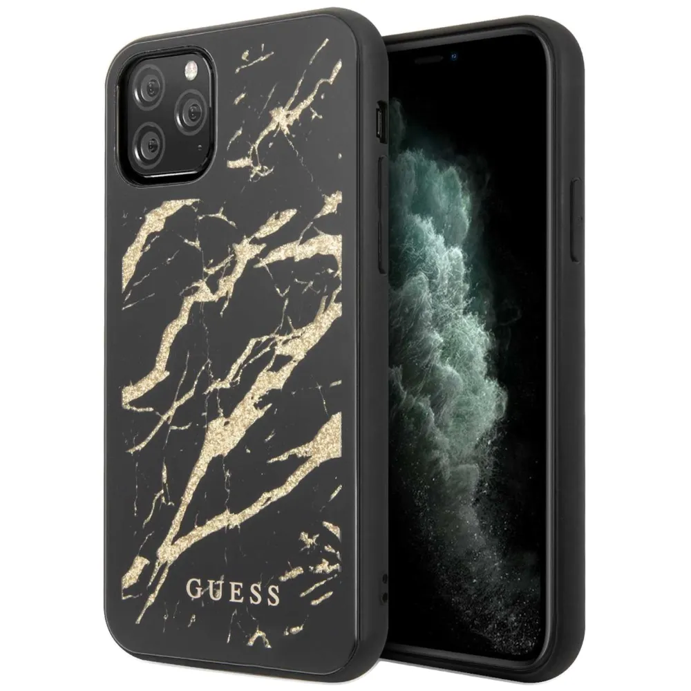 Guess TPU-Schicht Gold Glitter Hülle für Apple iPhone 11 Pro Max - Schwarz