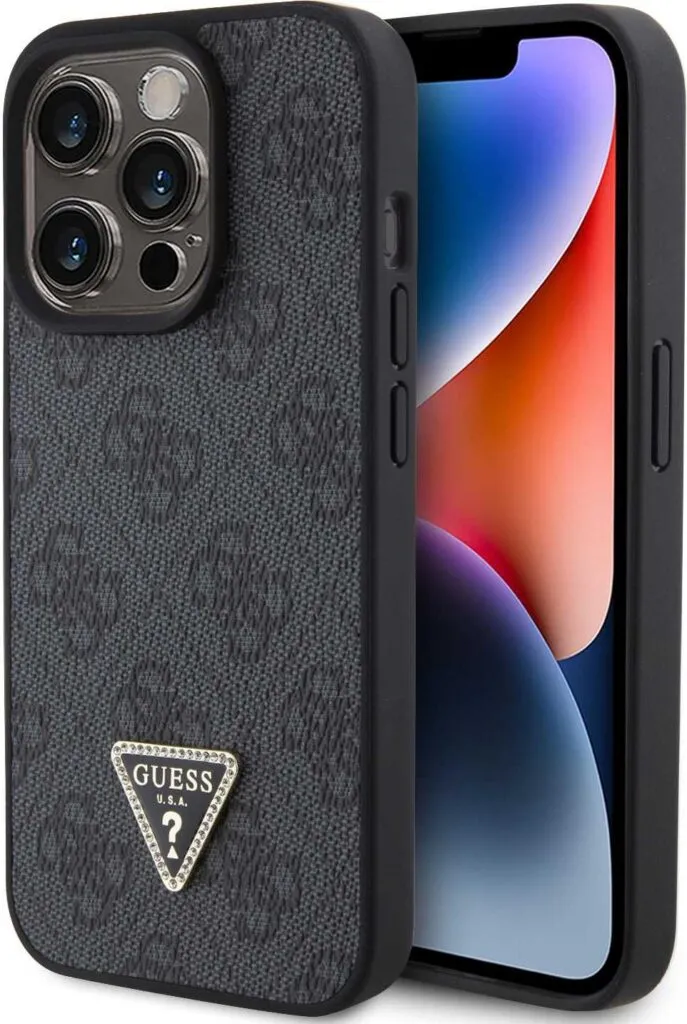 Guess PU Leather Case with 4G Triangle Strass & Triangle Logo for iPhone 15 Pro