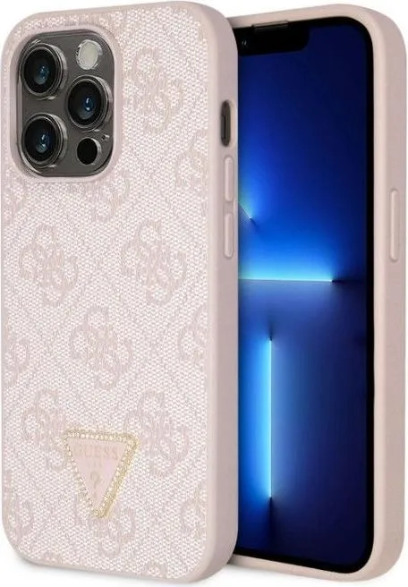 Guess PU Leather Case with 4G Triangle Strass & Triangle Logo for iPhone 15 Pro