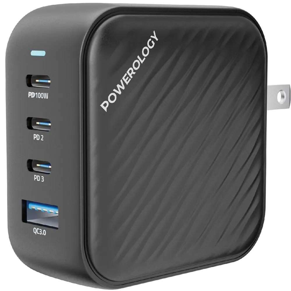 Powerology 3 Port PD GaN Wandladegerät 100W - Schwarz