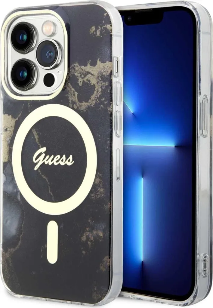 Guess Magsafe Hülle with Marble Edition Pattern für iPhone 15 Pro -Schwarz