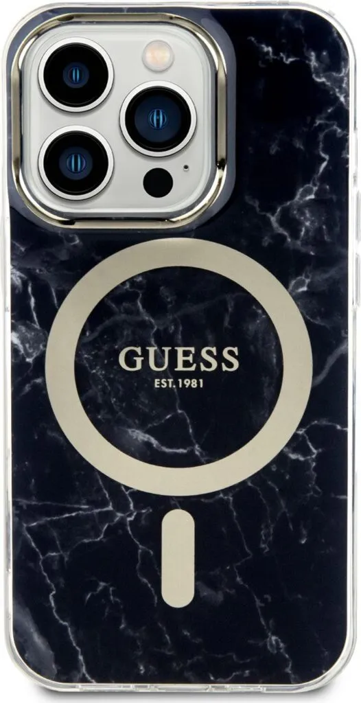Guess Magsafe Hülle with Marble Pattern für iPhone 15 Pro - Schwarz