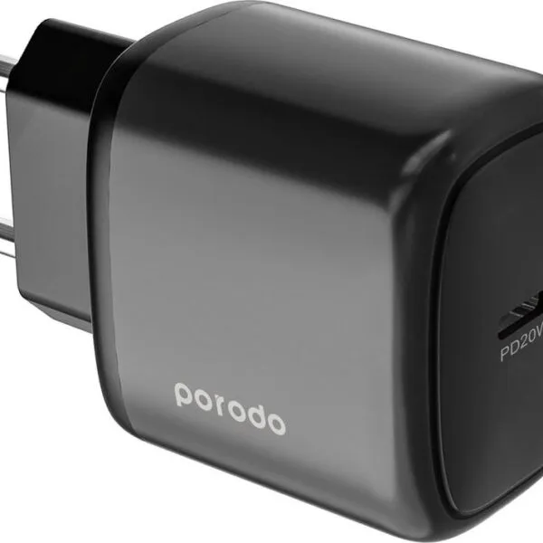 Porodo 20W Single USB-C Charger EU with C-C 1.2M Cable - Black