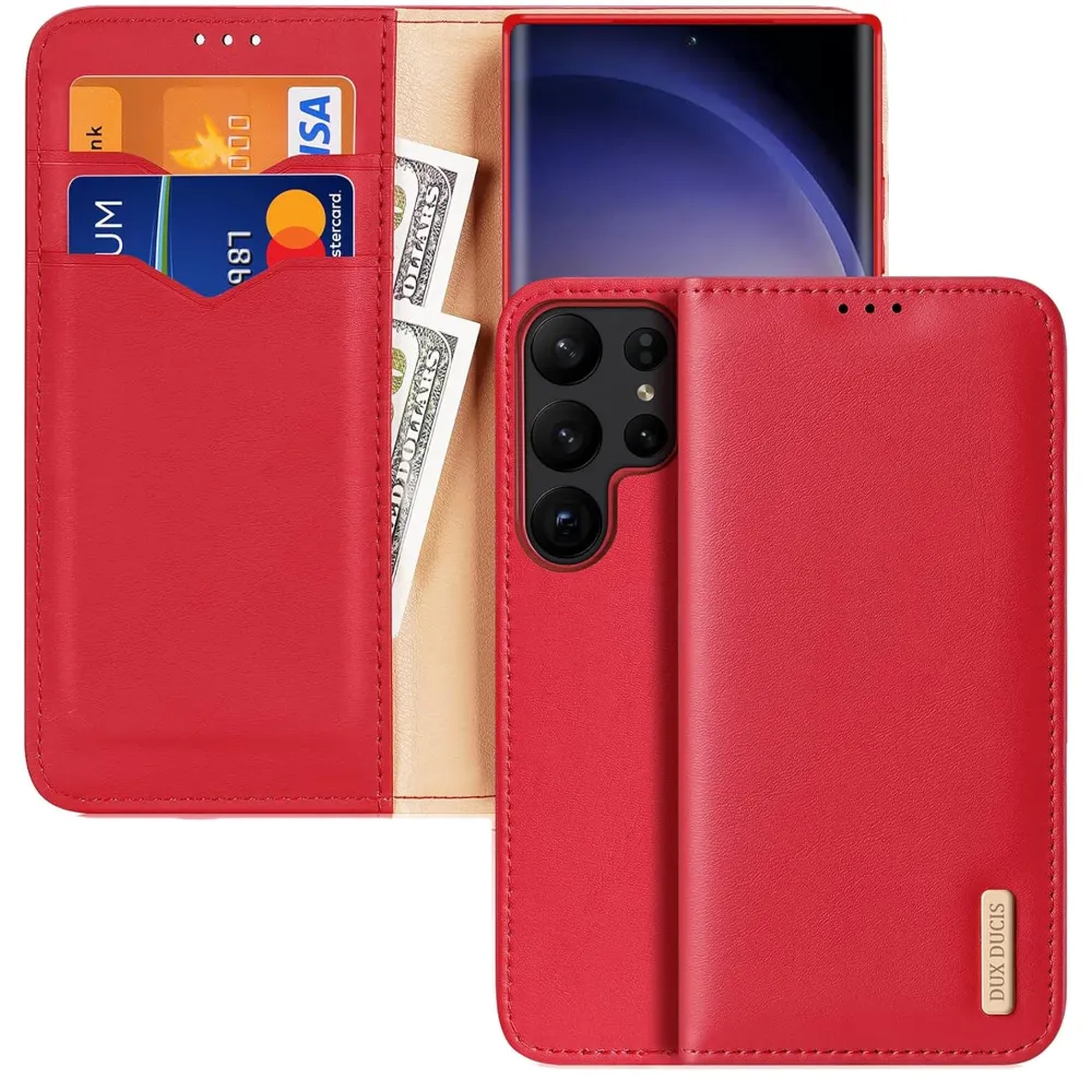 Hivo Hülle Samsung Galaxy S23 Ultra Hülle mit Flip Wallet Ständer RFID blockierend Rot