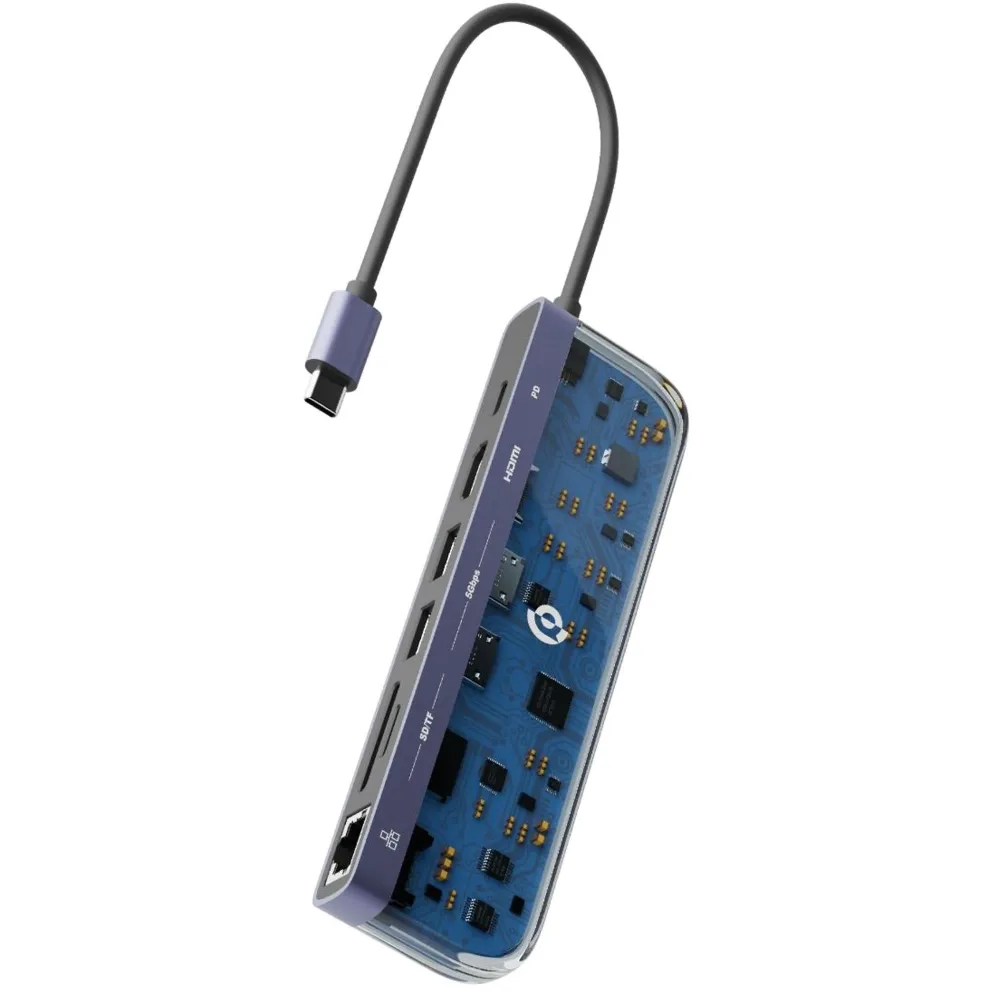 Powerology Crystalline Series 7 in 1 USB-C Hub - Transparent