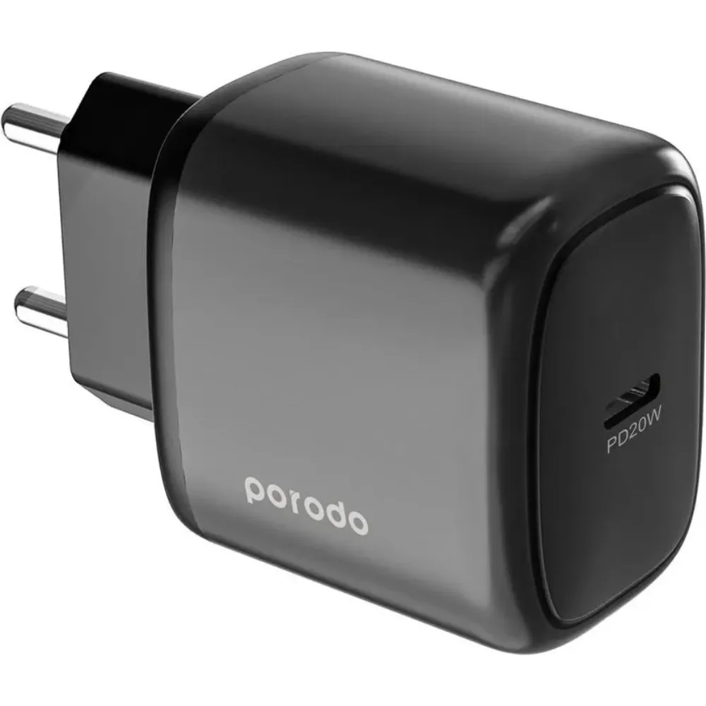 Porodo 20w Single USB-C Ladegerät EU mit C-C 1.2m Kabel - Schwarz