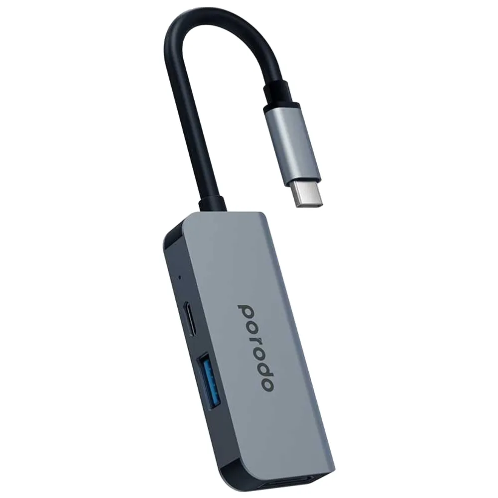 Porodo 3 in 1 Aluminium USB-C Hub 4K HDMI PD 87 W - Grau Porodo 3 in 1 Aluminium USB-C Hub 4K HDMI PD 87 W - Grau