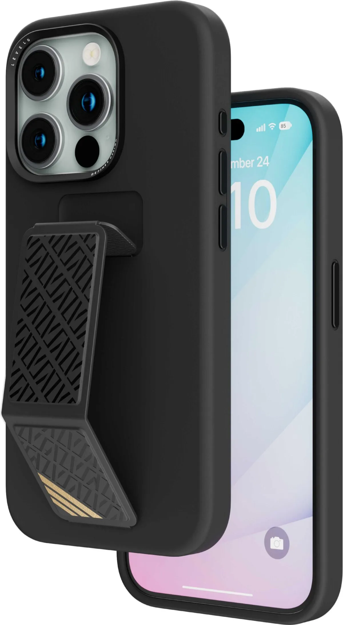 Levelo Morphix Silicone Case With Leather Grip For iPhone 15 - Black