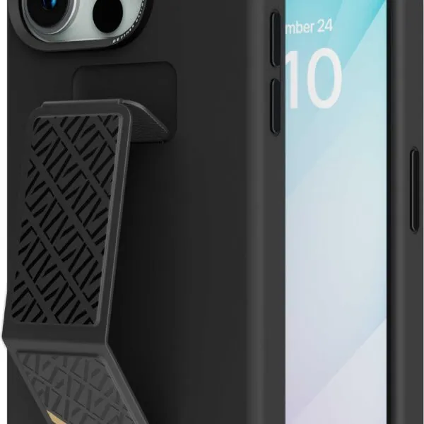 Levelo Morphix Silicone Case With Leather Grip For iPhone 15 - Black
