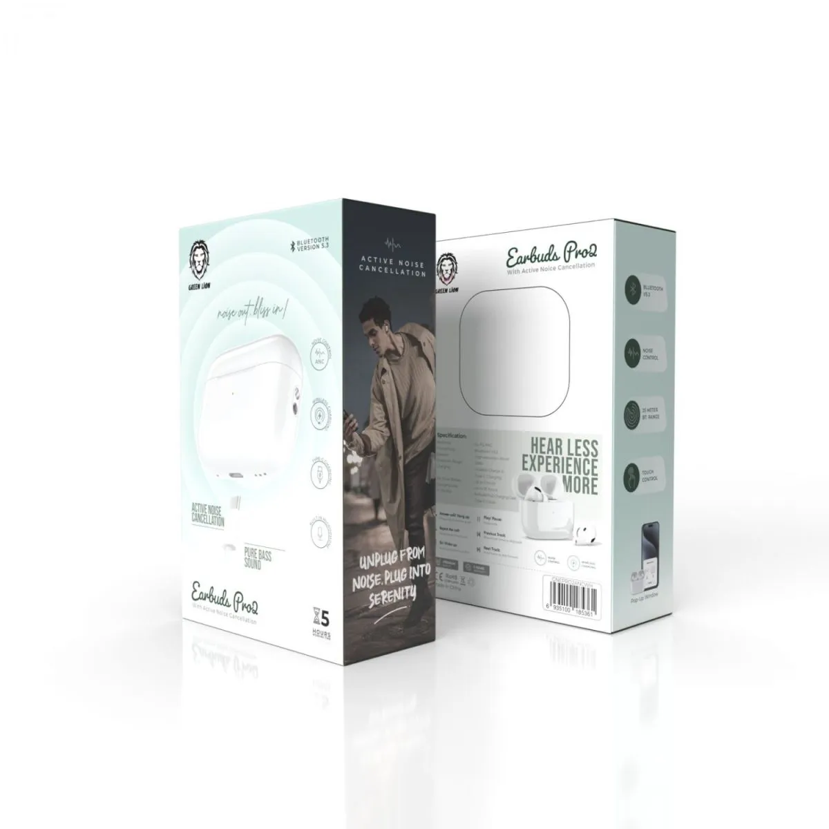 Green Lion Earbuds Pro2 with Active Noise Cancellation - White