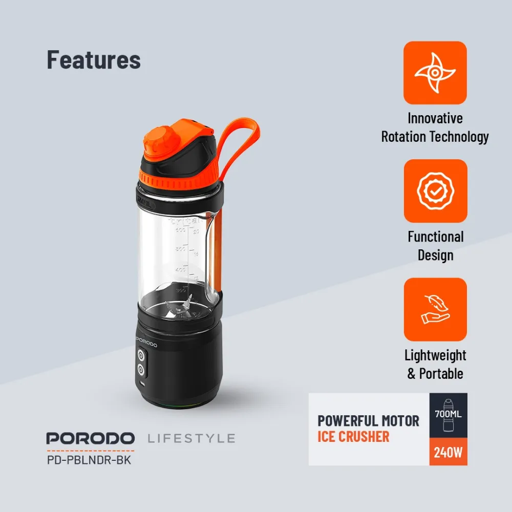 Porodo Lifestyle Dual Spin Tragbarer Mixer - Schwarz Porodo Lifestyle Dual Spin Tragbarer Mixer - Schwarz