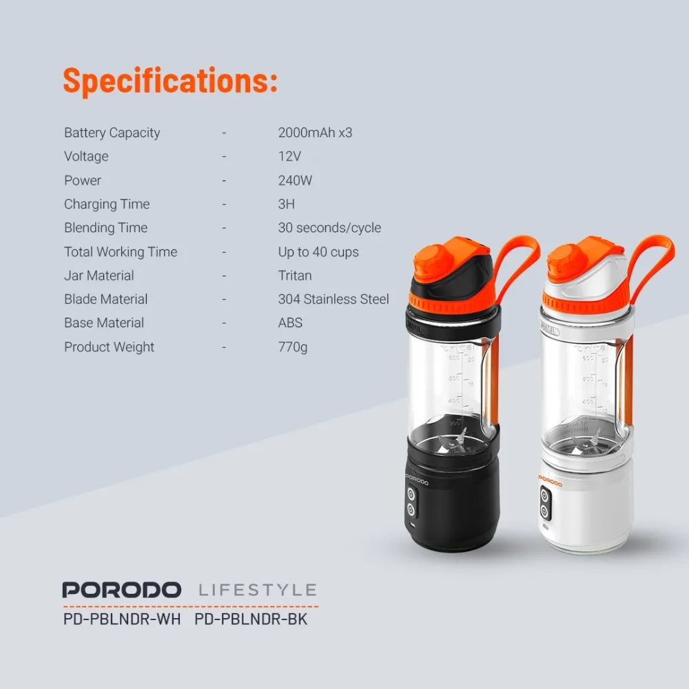 Porodo Lifestyle Dual Spin Tragbarer Mixer - Schwarz Porodo Lifestyle Dual Spin Tragbarer Mixer - Schwarz