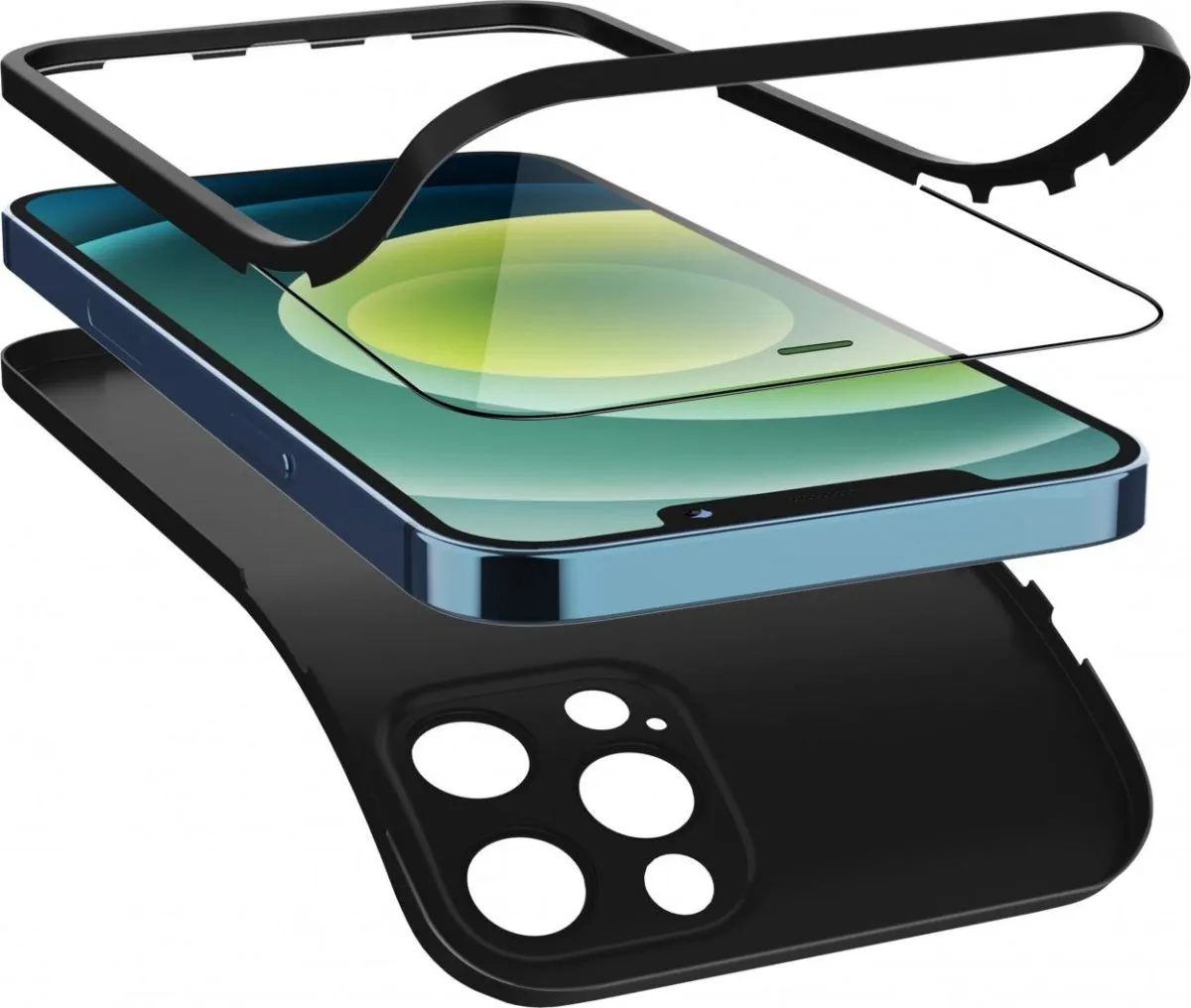 360° Carcasa 3D Glass + PC Case for iPhone 12 / 12 Pro 6.1 - Black