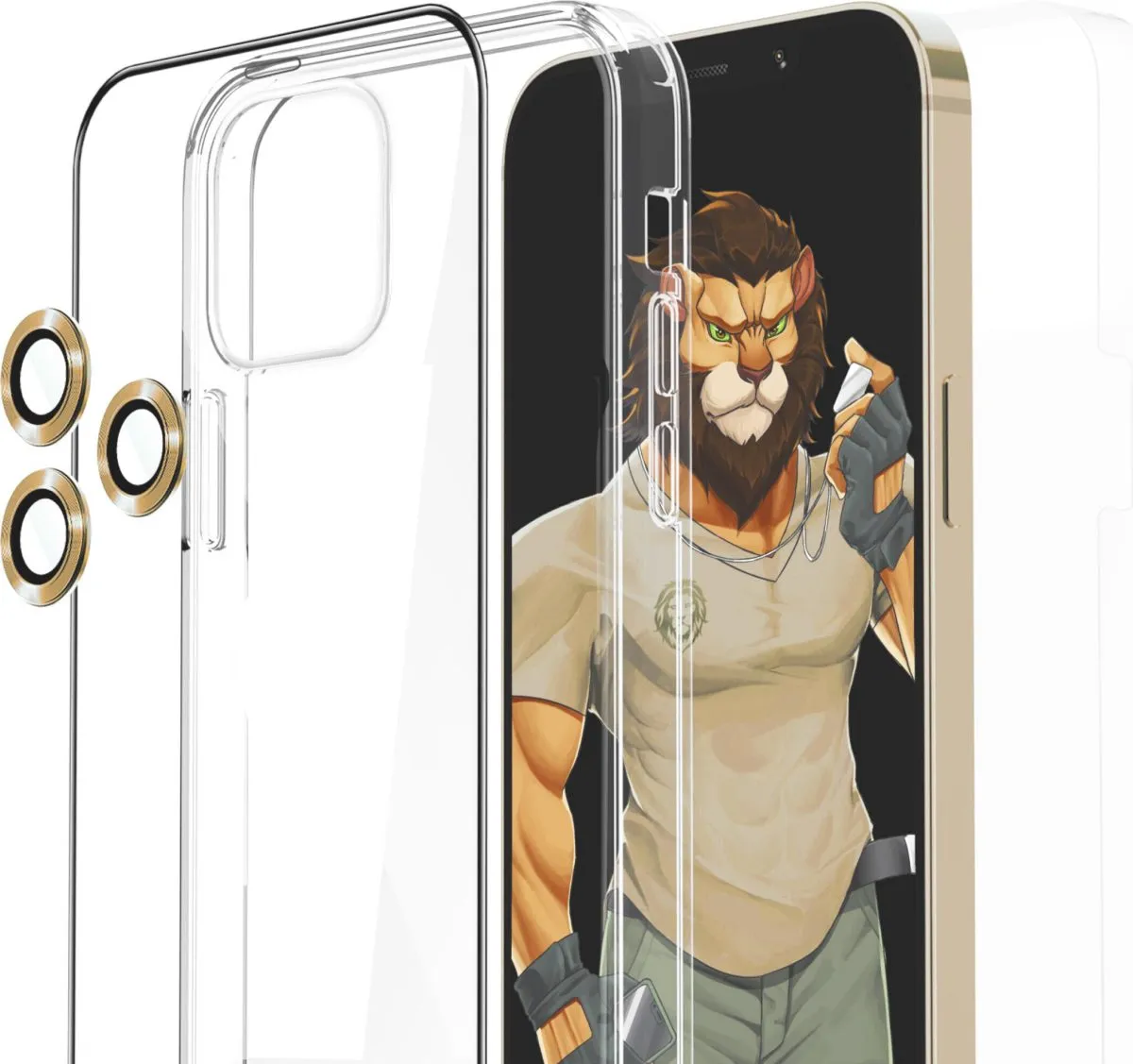 4 in 1 360 Protection Pack for iPhone 12 / 12 Pro 6.1 - Gold