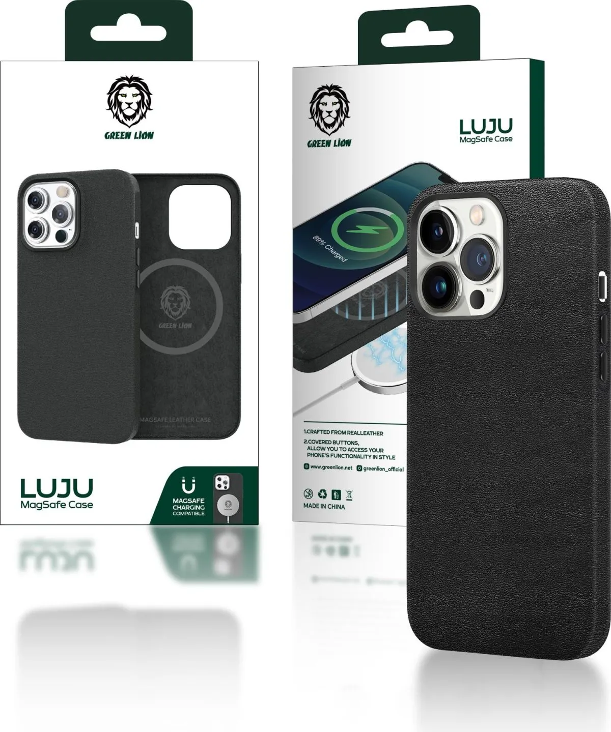 Green Luju MagSafe Leather Case for iPhone 12 Pro Max ( 6.7 ) - Black