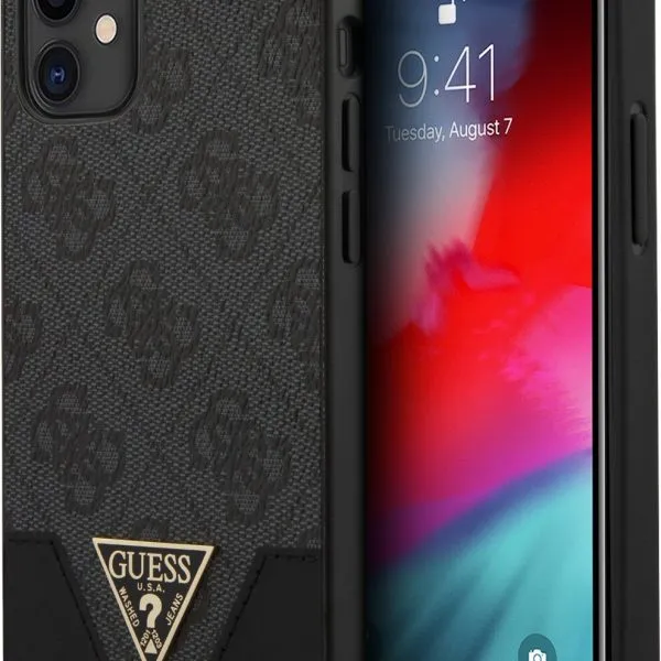 Guess 4G PU Contrast Hard Case w/ Metal Logo Case for iPhone 12 - Grey