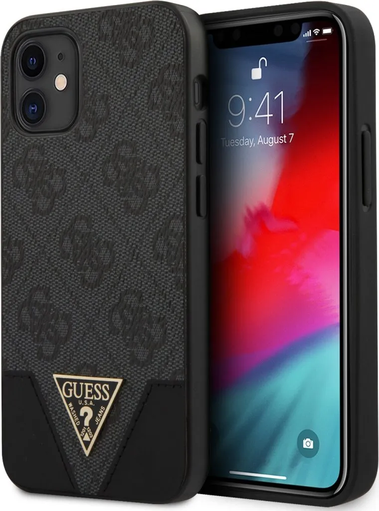 Guess 4G PU Contrast Hard Case w/ Metal Logo Case for iPhone 12 - Grey