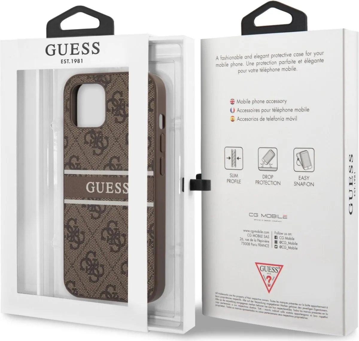 Guess 4G PU Leather Case With Printed Stripe For iPhone 13 (6.1) - Brown