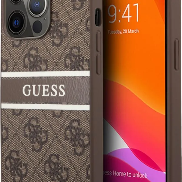 Guess 4G PU Leather Case With Printed Stripe For iPhone 13 Pro (6.1) - Brown