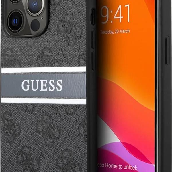 Guess 4G PU Leather Case With Printed Stripe For iPhone 13 Pro (6.1) - Gray