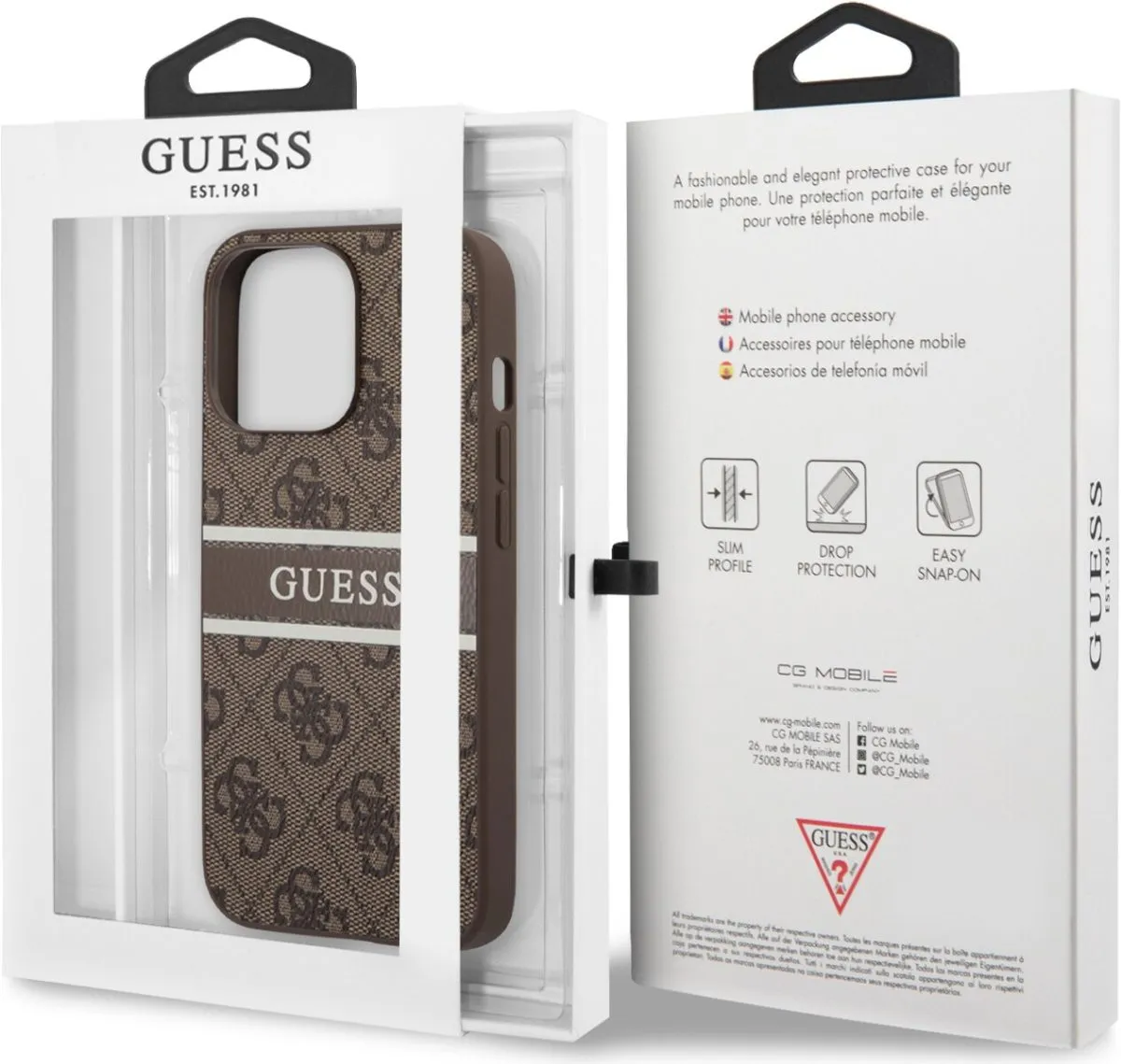 Guess 4G PU Leather Case With Printed Stripe For iPhone 13 Pro Max (6.7) - Brown