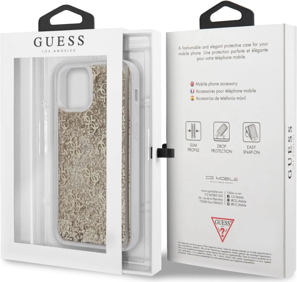 Guess Liquid Glitter 4G Pattern Case for iPhone 12 Pro Max - Gold