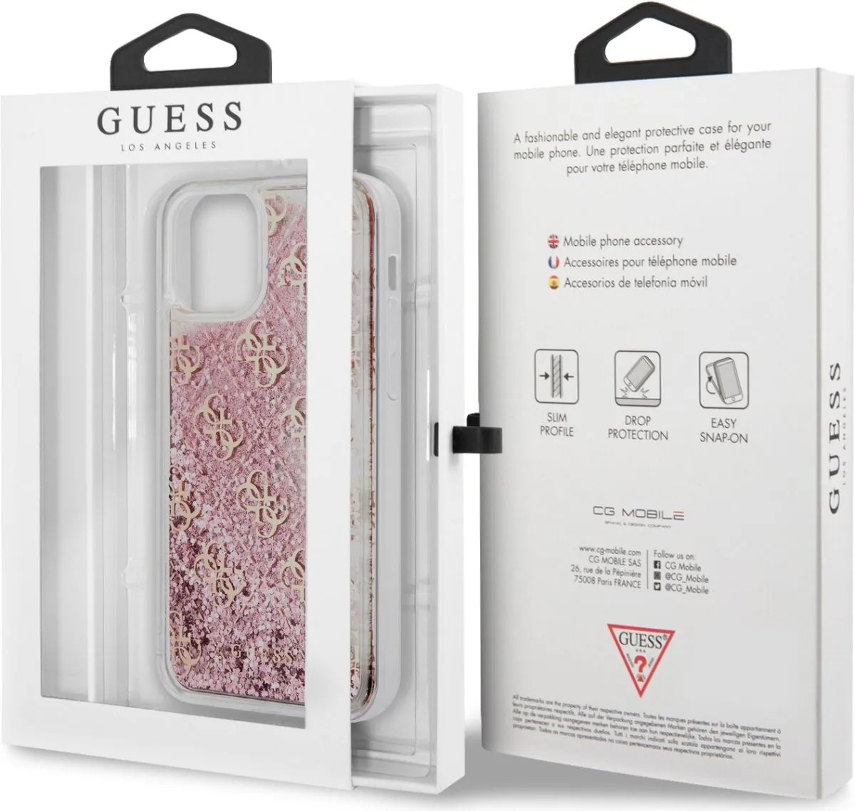 Guess Liquid Glitter 4G Pattern Case for iPhone 12 Pro Max - Pink Gold