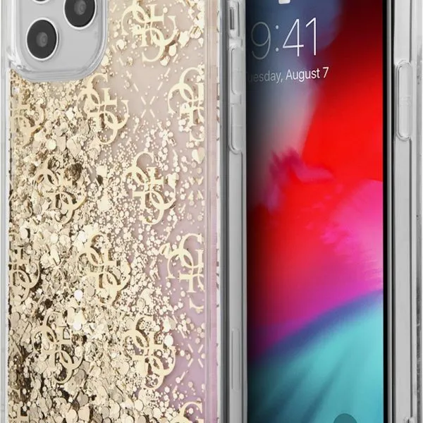 Guess Liquid Glitter 4G Pattern Gadient Background for iPhone 12 Pro - Gold