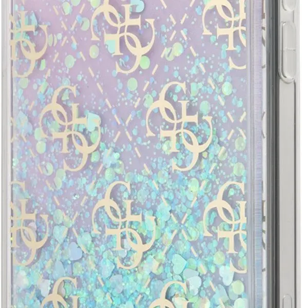 Guess Liquid Glitter 4G Pattern Pink Background Case for iPhone 12 Pro Max - Iridescent