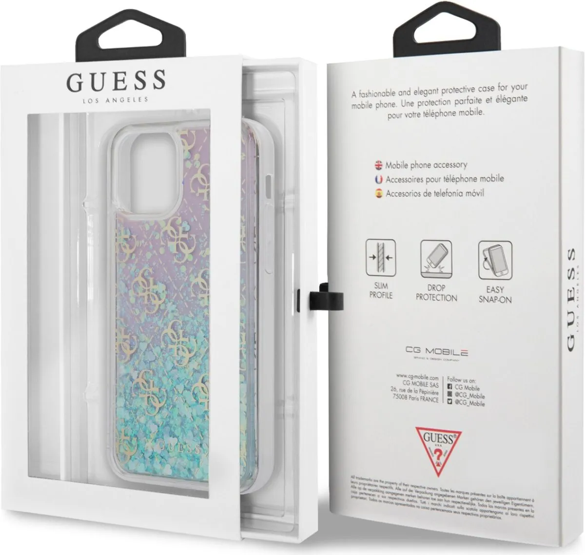 Guess Liquid Glitter 4G Pattern Pink Background Case for iPhone 12 Pro Max - Iridescent