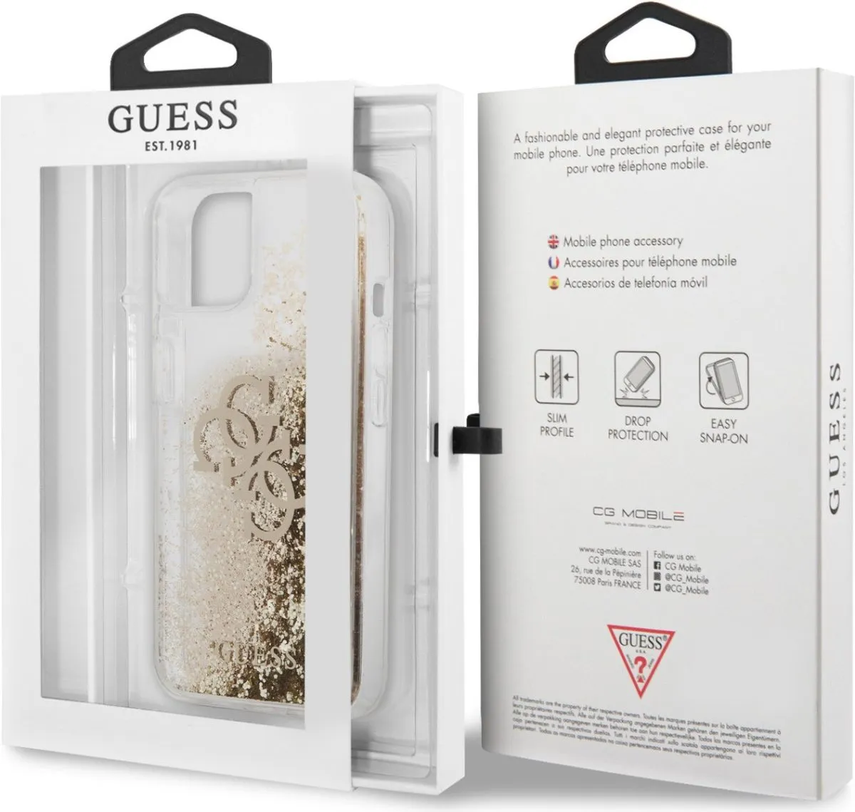 Guess Liquid Glitter Case 4G Electroplated Logo For iPhone 13 (6.1) - Gold
