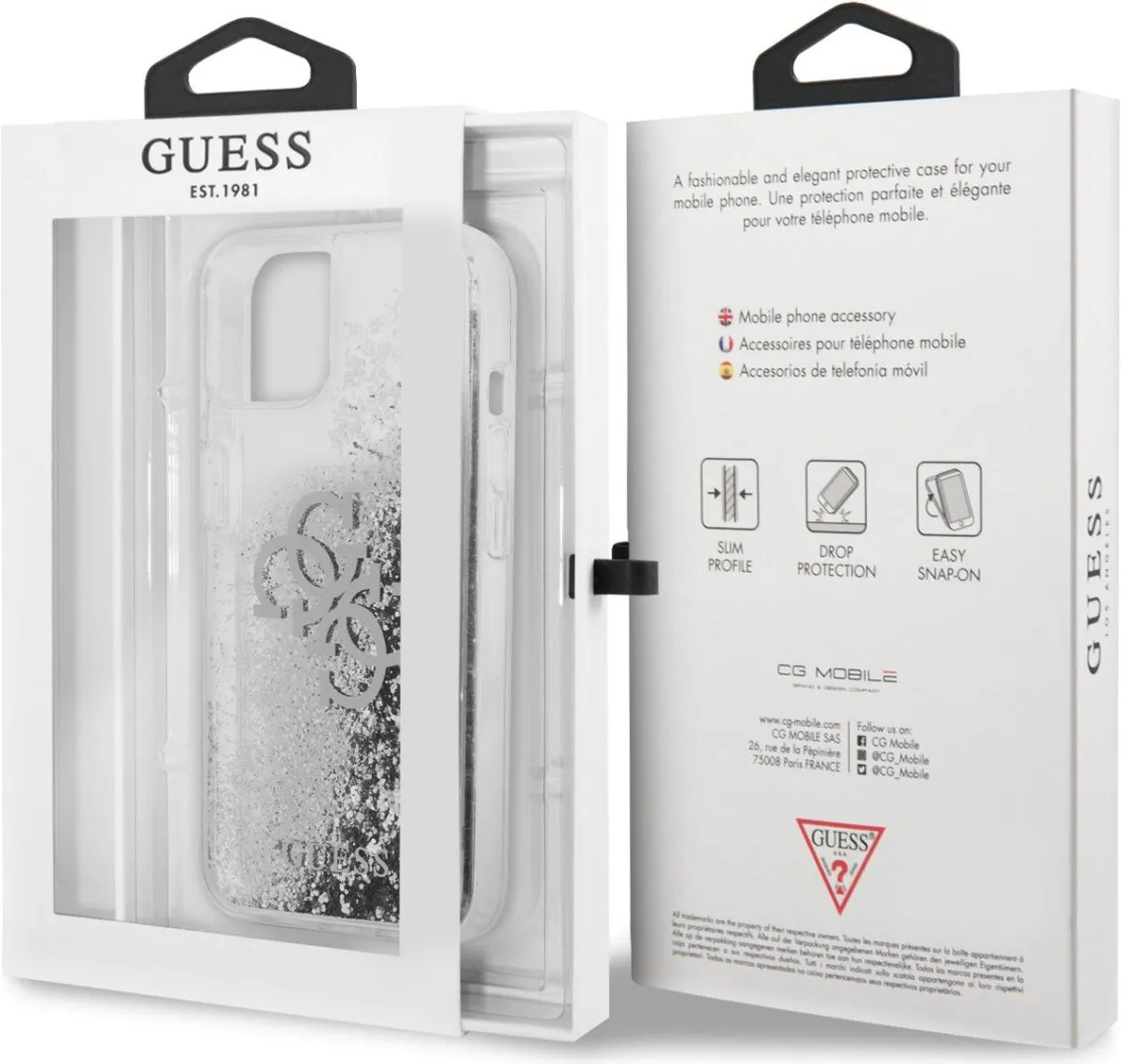Guess Liquid Glitter Case 4G Electroplated Logo For iPhone 13 (6.1) - Silver