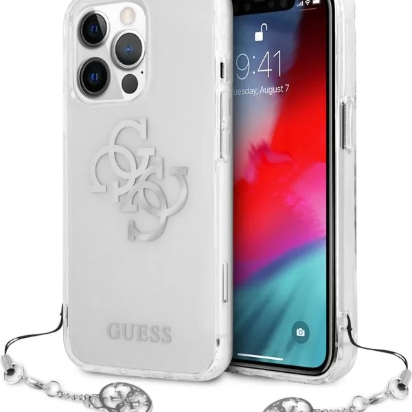 Guess PC/TPU Case Transparent 4G Electroplated Logo With Charm For iPhone 13 Pro (6.1) - Silver