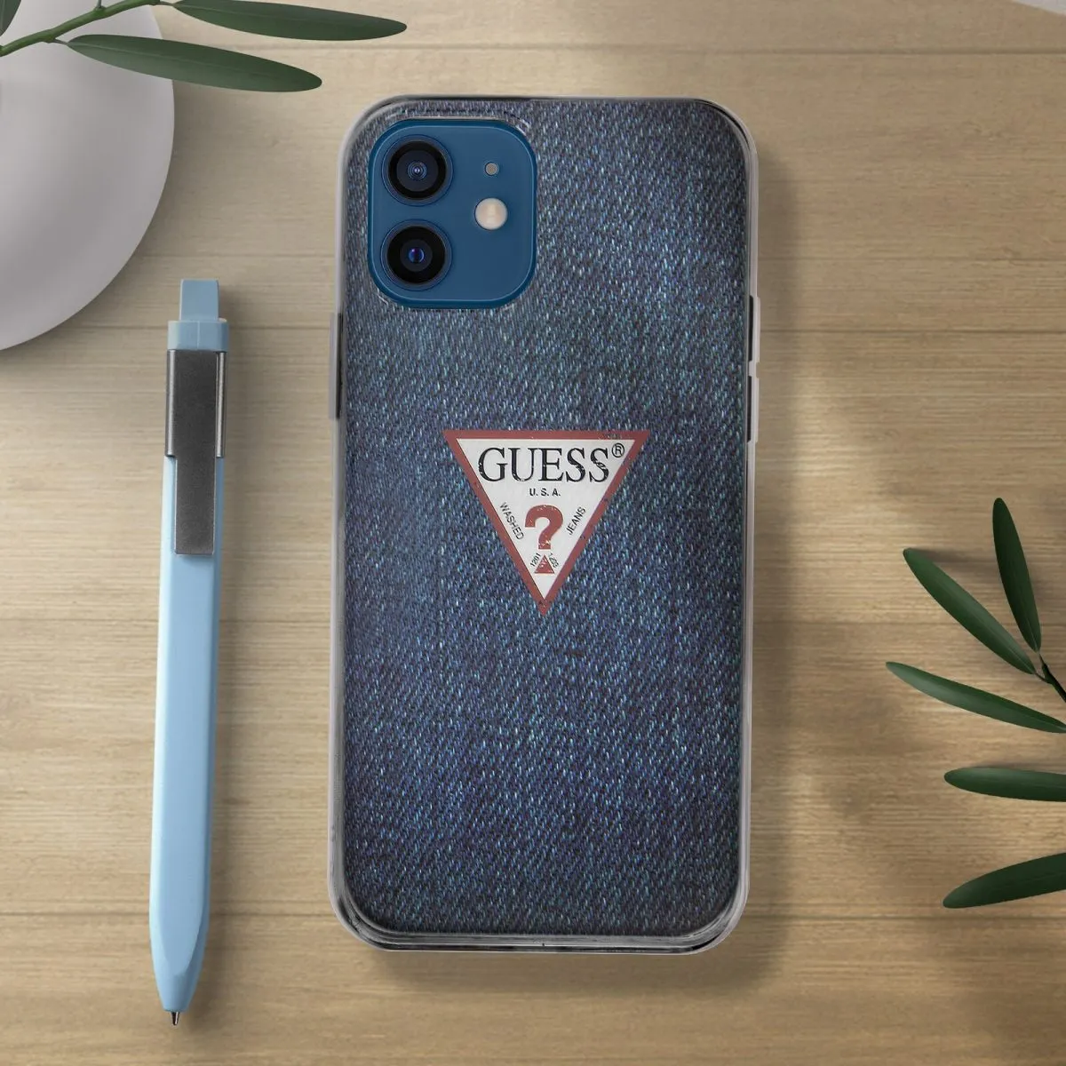 Guess PC/TPU Denim Print Case for iPhone 12 Pro - Dark Blue
