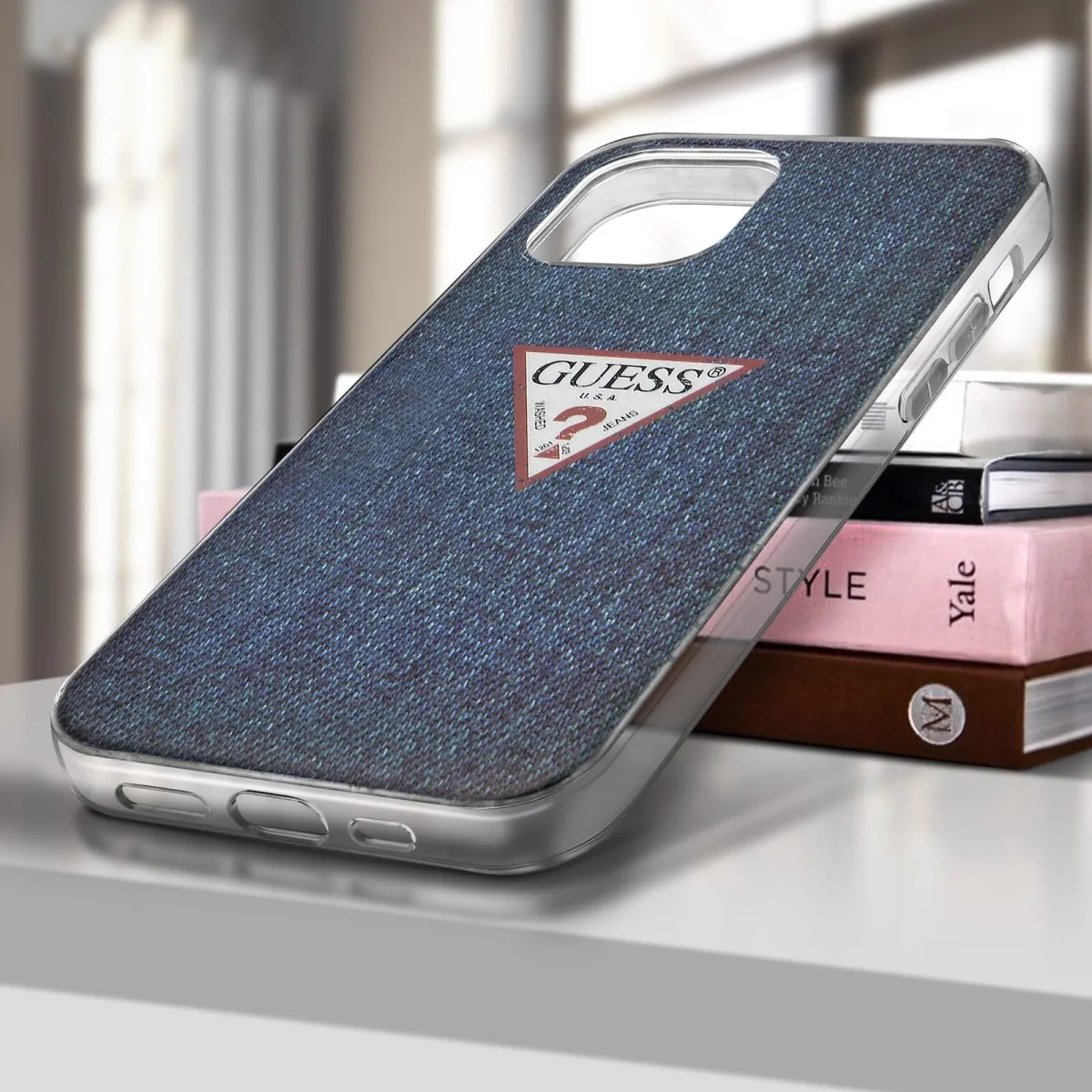 Guess PC/TPU Denim Print Case for iPhone 12 Pro - Dark Blue