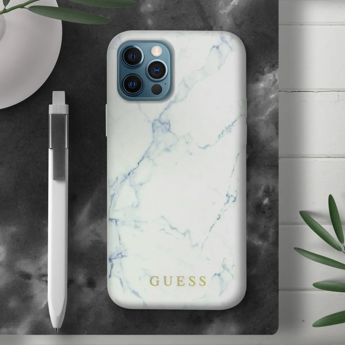 Guess PC/TPU Marble Design Case for iPhone 12 Pro Max - White