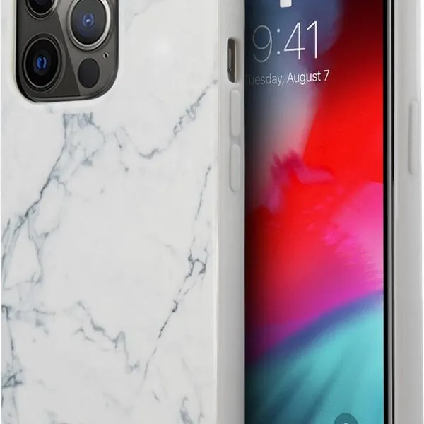 Guess PC/TPU Marble Design Case For iPhone 13 Pro (6.1) - White