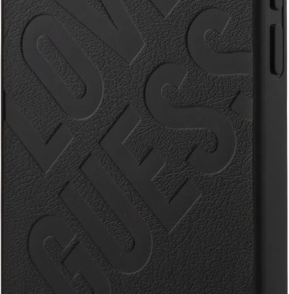 Guess PU Iridescent LOVE Debossed Case w/ Metal Logo for iPhone 12 Pro Max - Black