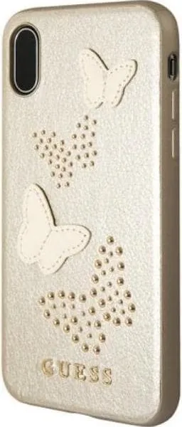 Guess PU Leather Hard Case with Butterflies for iPhone X - Beige