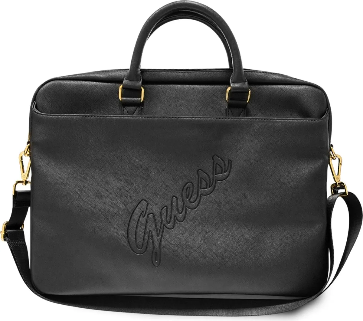 Guess PU Saffiano Script Computer Bag 15 - Black