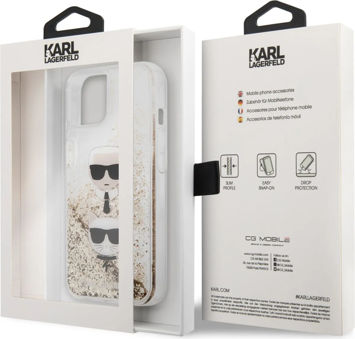 Karl Lagerfeld Liquid Glitter Case And Karl And Choupette Head For iPhone 13 (6.1) - Gold