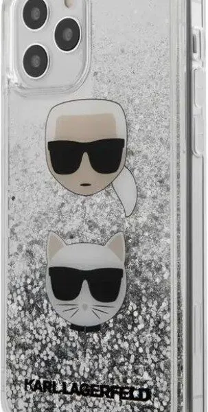 Karl Lagerfeld Liquid Glitter Case Karl and Choupette Heads for Apple iPhone 12 Pro Max - Silver