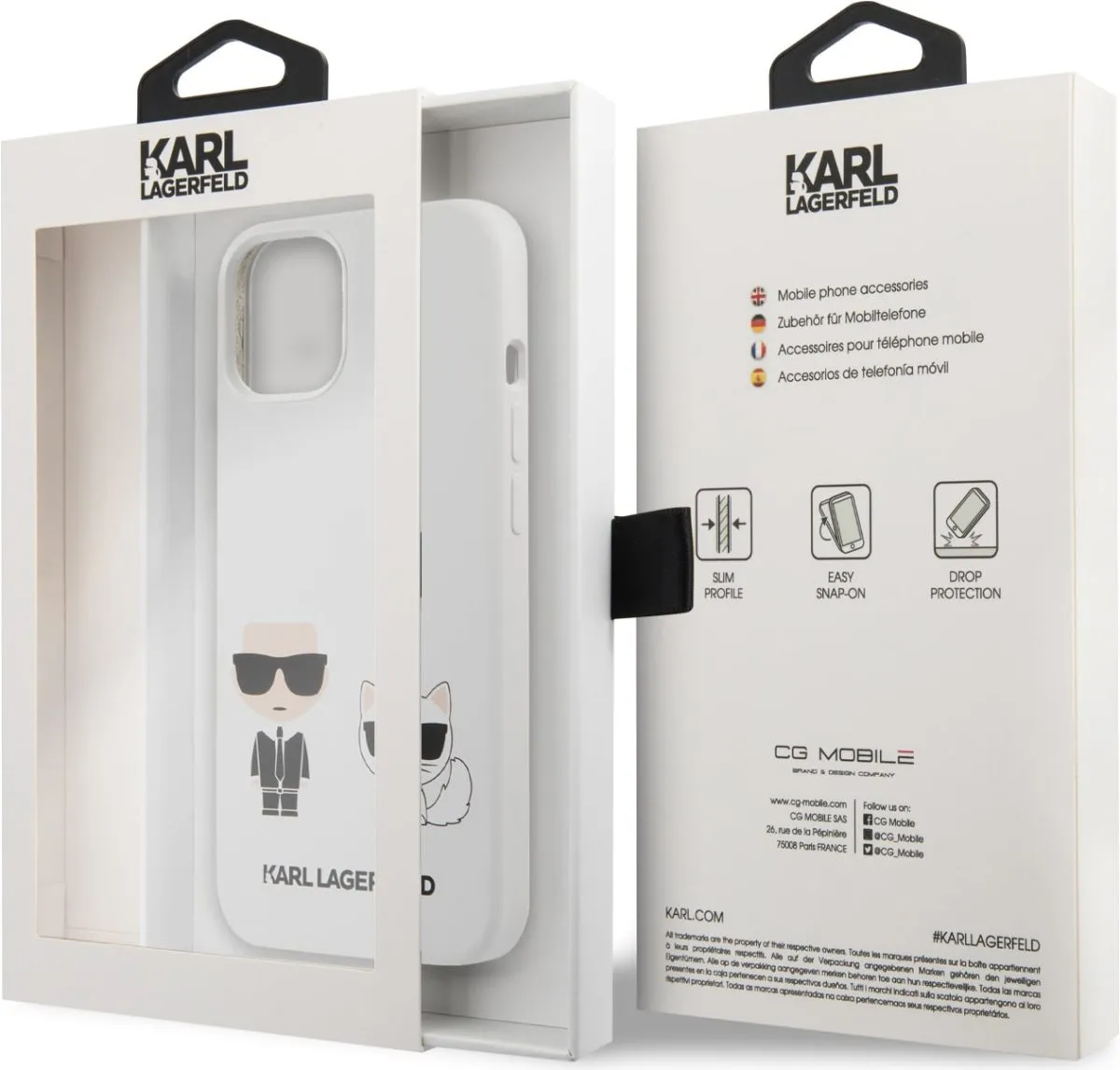 Karl Lagerfeld Liquid Silicone Case Karl And Choupette For iPhone 13 (6.1) - White