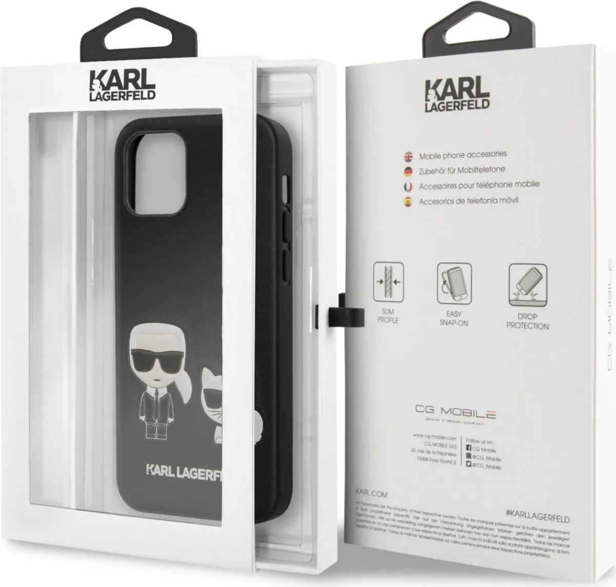 Karl Lagerfeld PC/TPU PU Leather Case Karl and Choupette Bodies Embossed for Apple iPhone 12 Pro - Black