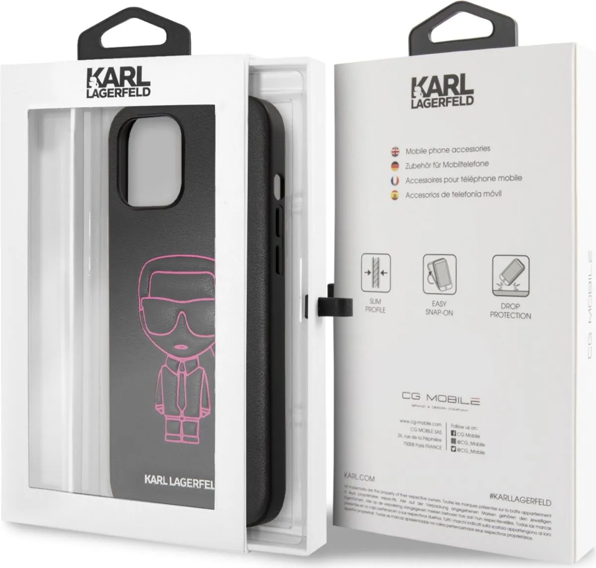 Karl Lagerfeld PU Leather Case Ikonik Outline Embossed and Metal Logo for Apple iPhone 12 Pro Max - Pink